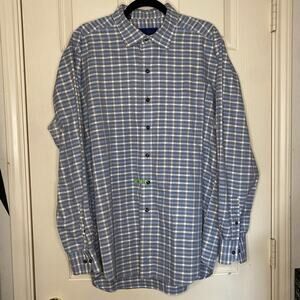 David Donahue Blue & Gray Plaid Dress Shirt Mens Long Sleeve - XL